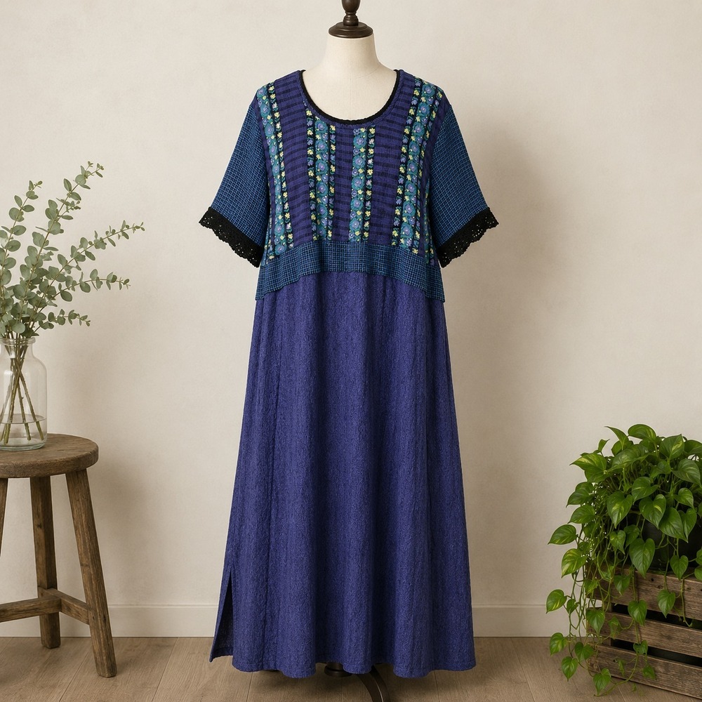 Art To Wear Patchwork Rayon Dress Womens 18W Lagenlook Boho Cottagecore